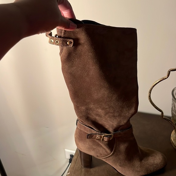 Coach olive/greenish/brown heeled boots. - Picture 1 of 7